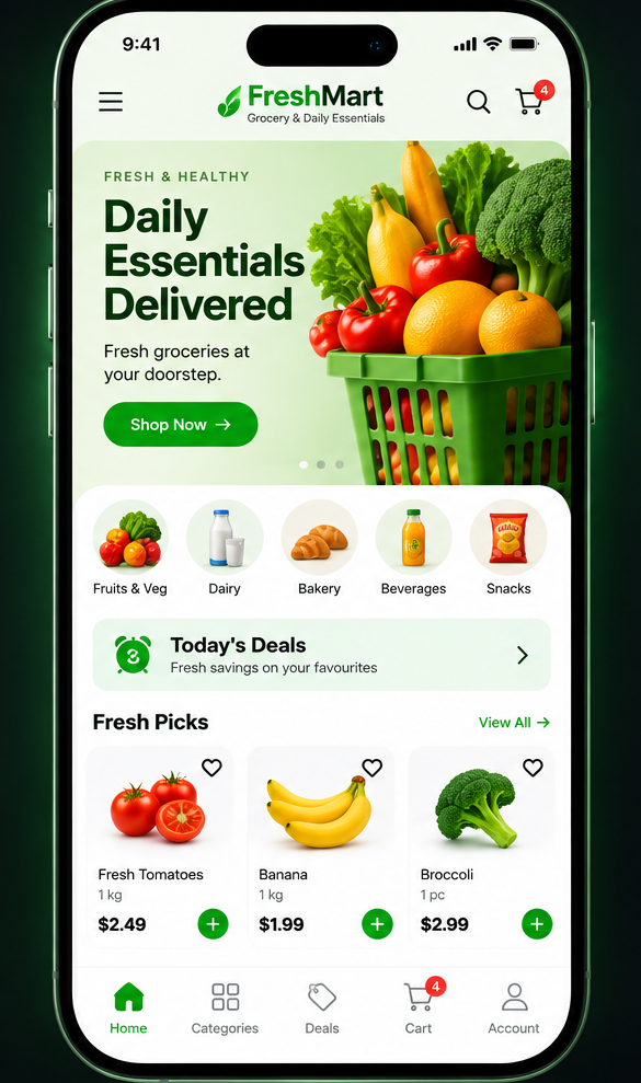 FreshMart grocery app preview