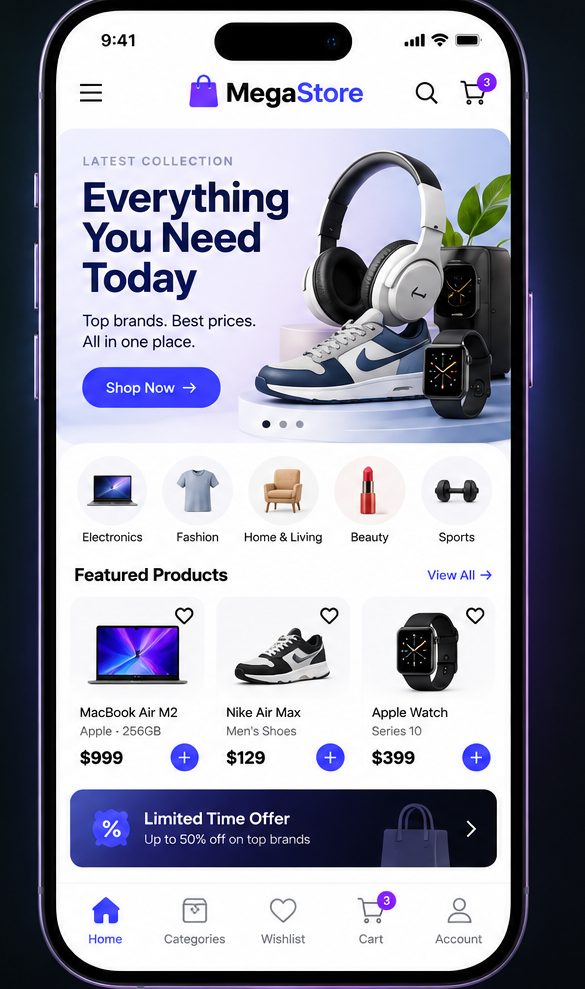 MegaStore general commerce app preview