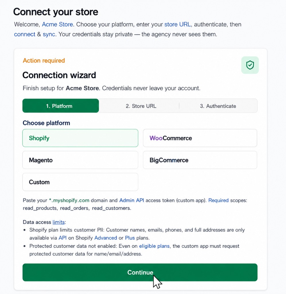 Connect store — choose platform